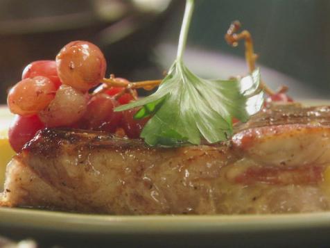 Fontina and Prosciutto Stuffed Pork Chops with Grilled Polenta Squares