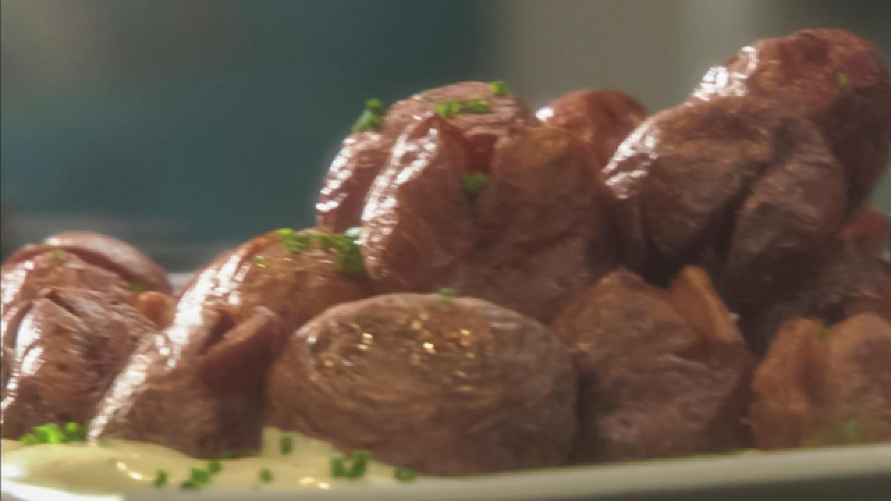 Crispy Twice Cooked New Potatoes with Garlic Aioli