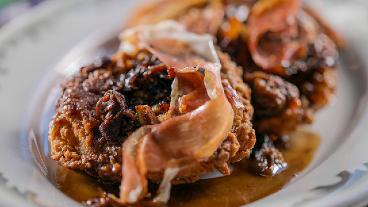 Chicken-Fried Eggplant with Creamy Red-Eye Gravy