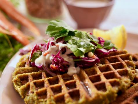 Falafel Waffles with Creamy Lemon Yogurt Slaw
