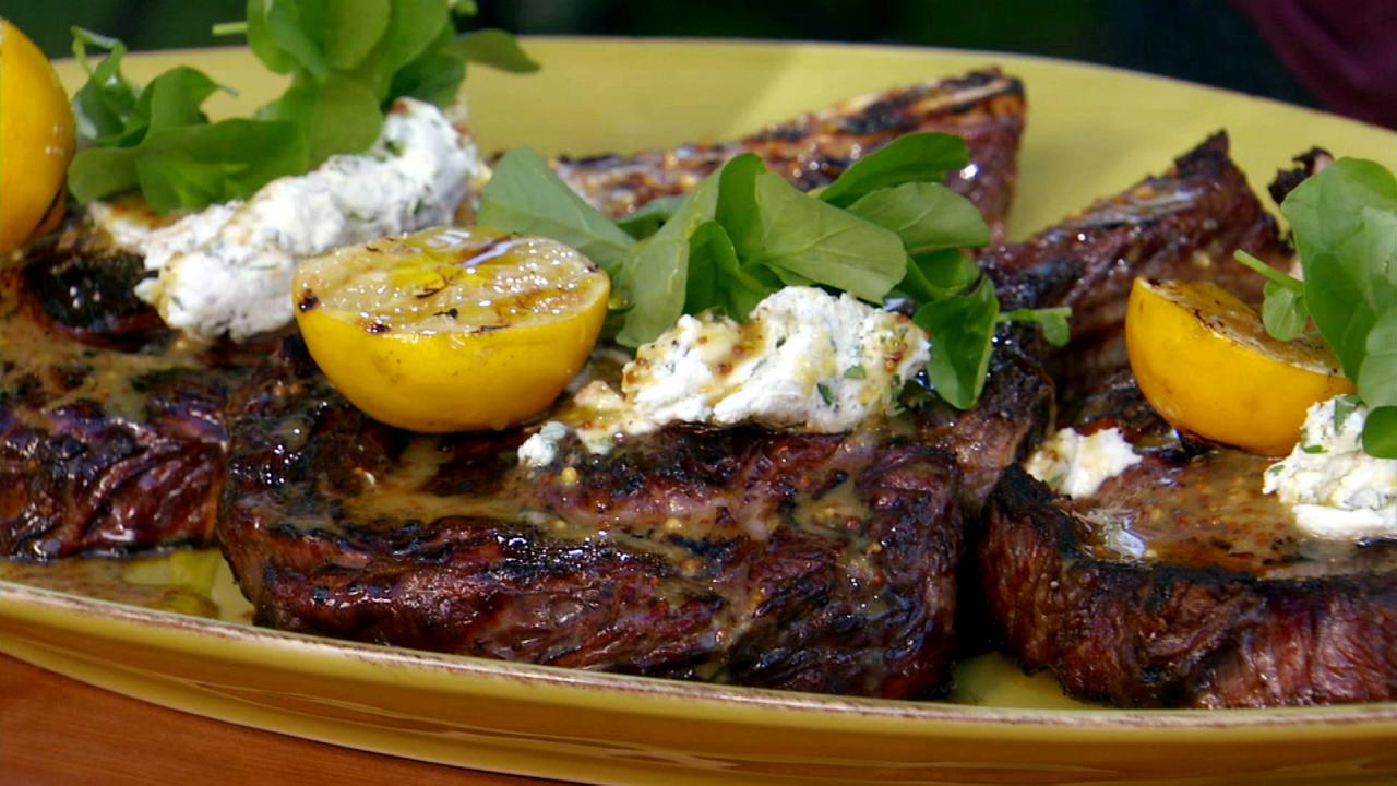 Rib Eyes and Lemon Goat Cheese