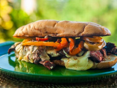 Grilled Skirt Steak Philly Cheesesteaks with Cheese Sauce