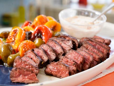 Dry Rubbed Hanger Steak with Smoky Aioli and Charred Peppers