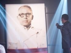 The Chairman reveals Rival-Chef Geoffrey Zakarian as the Winner and the newest Iron Chef in Episode 8 Finale Battle "Holiday Extravaganza" as seen on Food Network Next Iron Chef Season 4.