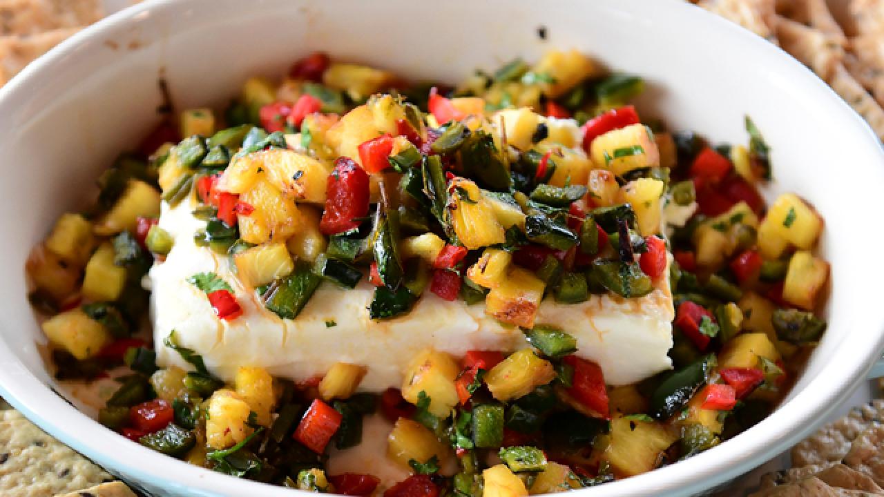 Baked Cheese with Grilled Pineapple-Pepper Relish