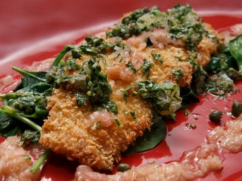 Fluke Milanese with Salsa Verde and Spinach