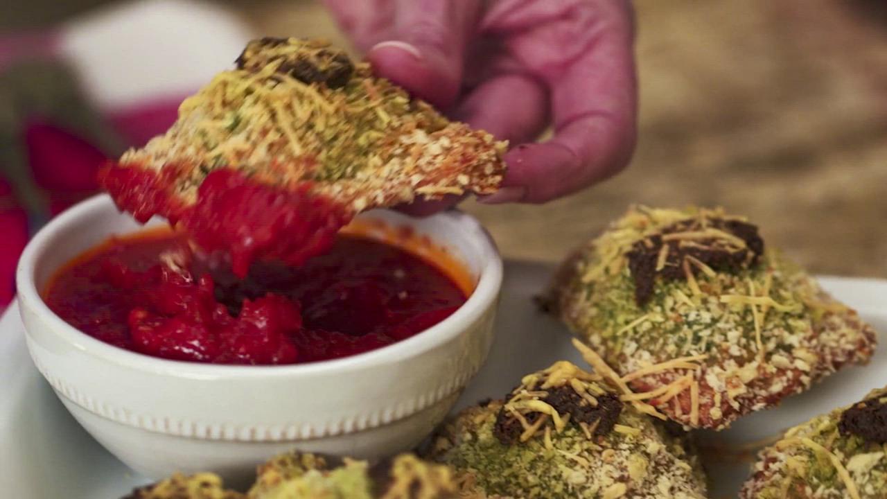 Toasted Spinach Pesto Ravioli