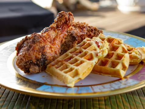 Fried Chicken with Cornbread Waffles with Maple Hot Sauce
