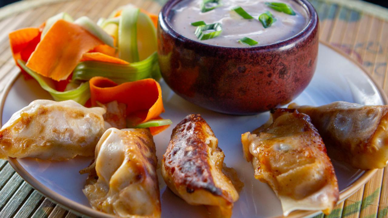 Buffalo Chicken Dumplings with Celery Salad