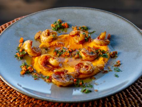 Sauteed Shrimp with Carrot Top Chimichurri