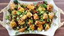 Salmon Bites with Warm Brussels Sprout Slaw