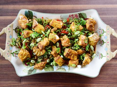 Salmon Bites with Warm Brussels Sprout Slaw