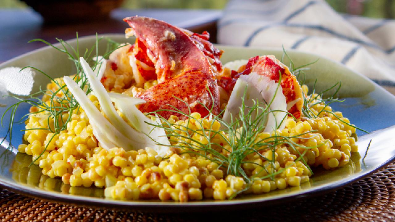 Vanilla Butter Poached Lobster with Saffron Fregola and Fennel