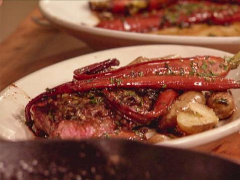 Pan Seared Strip Steak with Green Peppercorn Sauce