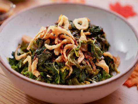 Greens with Crispy Onions and Chili Crisp