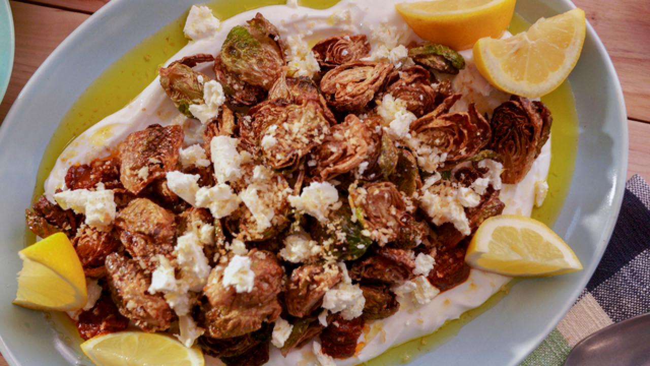 Fried Brussels Sprouts with Feta, Lemon and Breadcrumbs