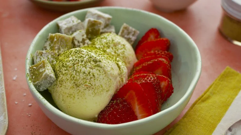 Beauty shot of Molly Yeh's Matcha Mochi  as seen on Girl Meets Farm, Season 11.