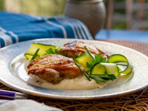 Roasted Chicken Thighs and Shaved Zucchini Salad