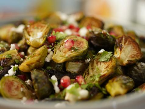Roasted Brussels Sprouts with Pomegranate, Feta and Cilantro
