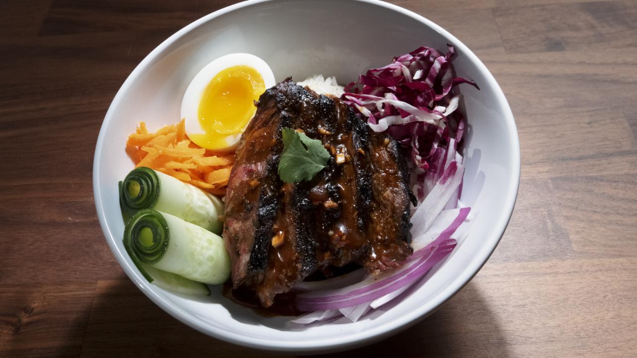 Sesame Skirt Steak with Coconut Lemongrass Rice Bowl