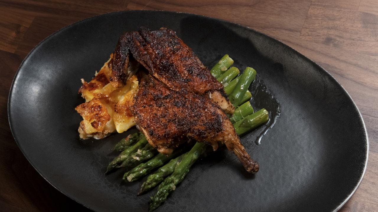 Roasted Cornish Game Hen with Dauphinoise Potatoes
