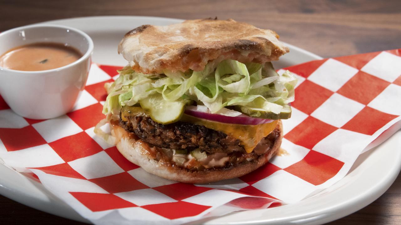 Mushroom and Black Bean Burger with American Cheese