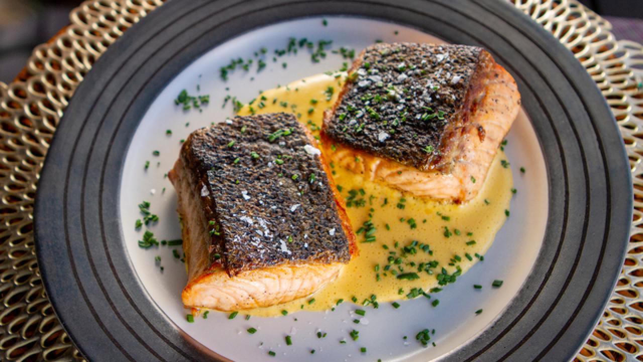 Crispy Skin Salmon with Yuzu Hollandaise