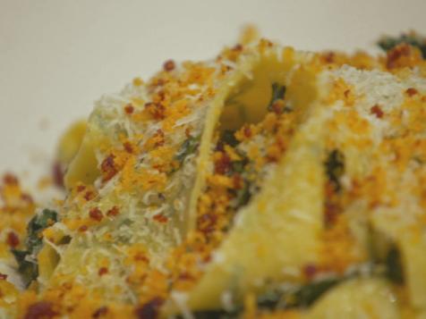 Kale Noodles with Chorizo Breadcrumbs and Parmesan Cheese
