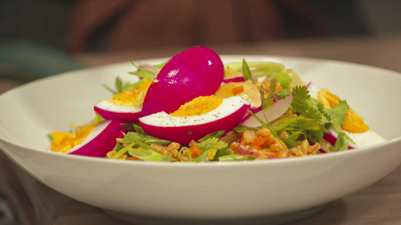 Carrot Farro Salad with Pickled Egg