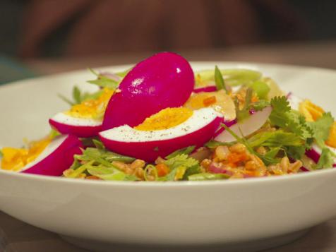Carrot Farro Salad with a Beet-Pickled Egg