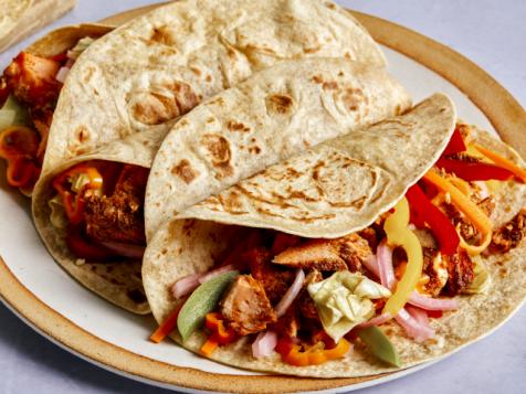Jerk Salmon Roti with Hot Pepper Pickles