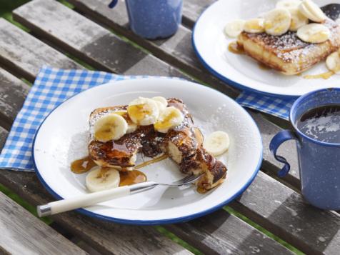 Pie Iron Chocolate and Banana Stuffed Pancakes