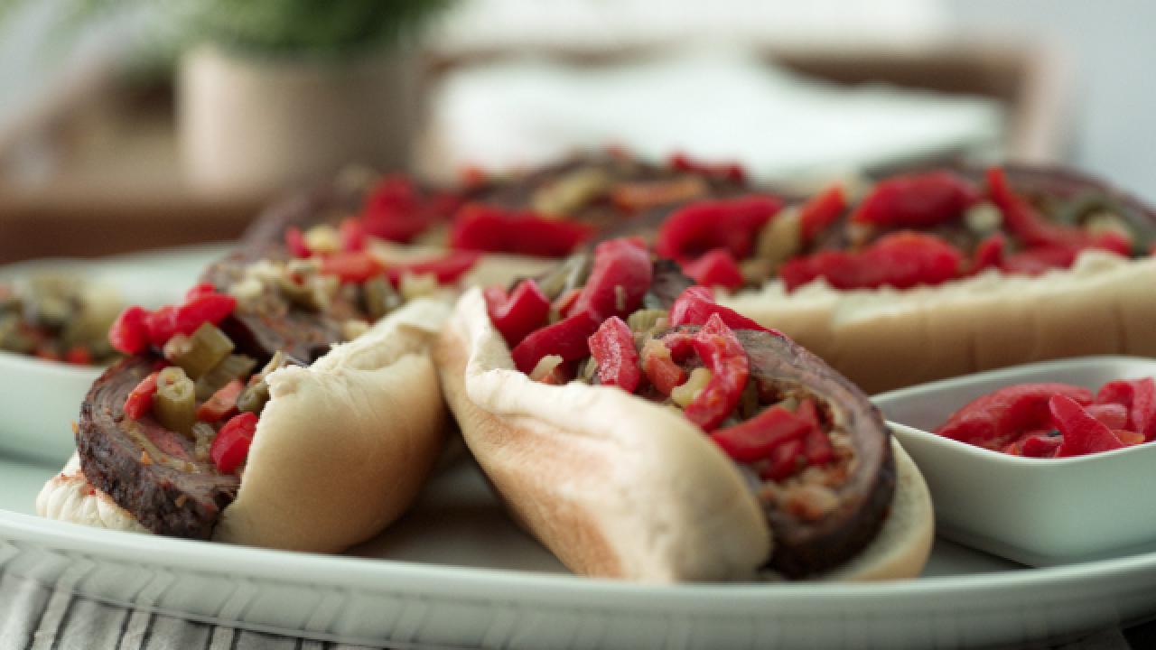 Grilled Giardiniera-Stuffed Steak Sandwich