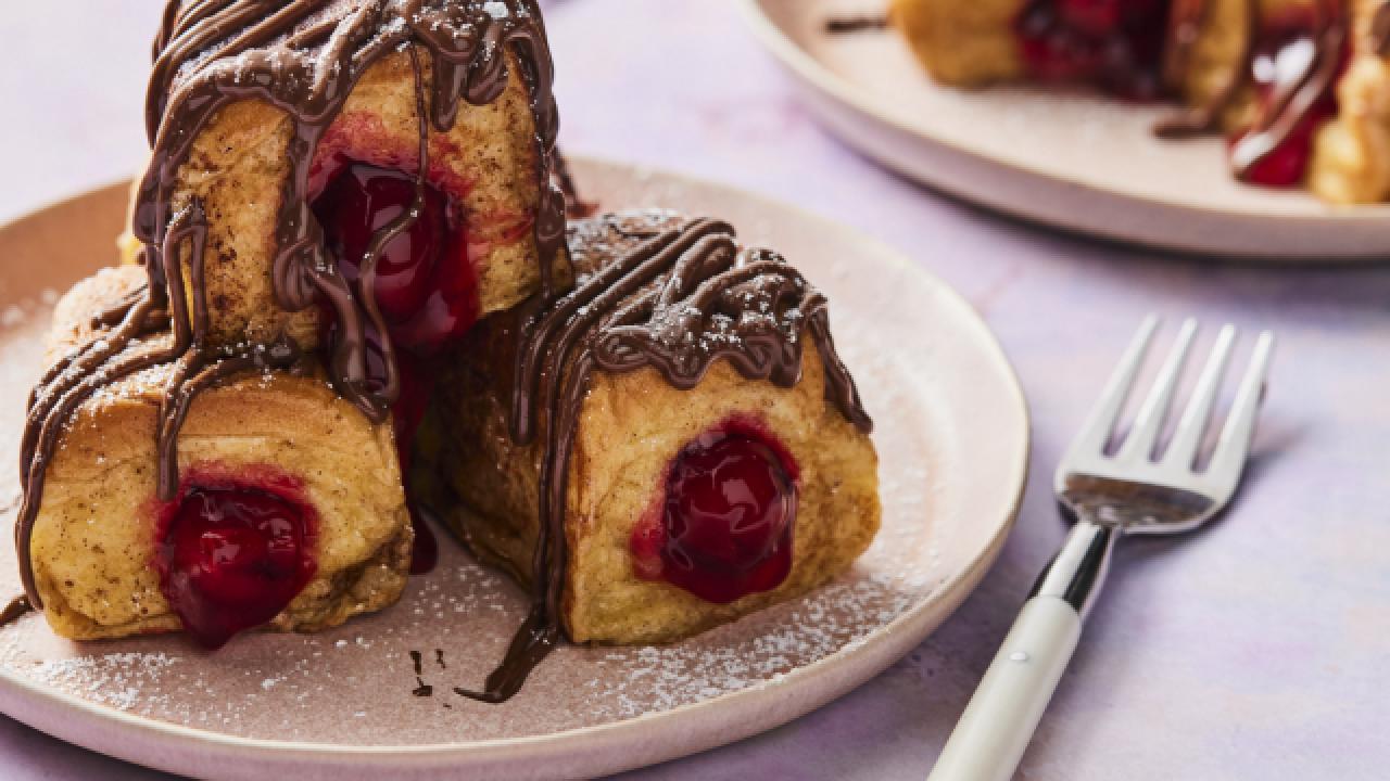 Cherry and Nutella Stuffed Hawaiian Roll French Toast