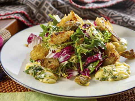 Warm Bread Salad with Roasted Baby Artichoke and Marinated Crescenza