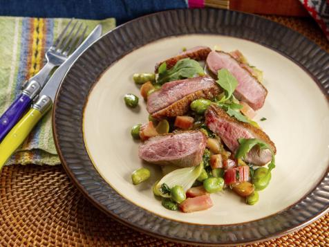 Duck Breast with Rhubarb, Spring Onions and Fava Beans