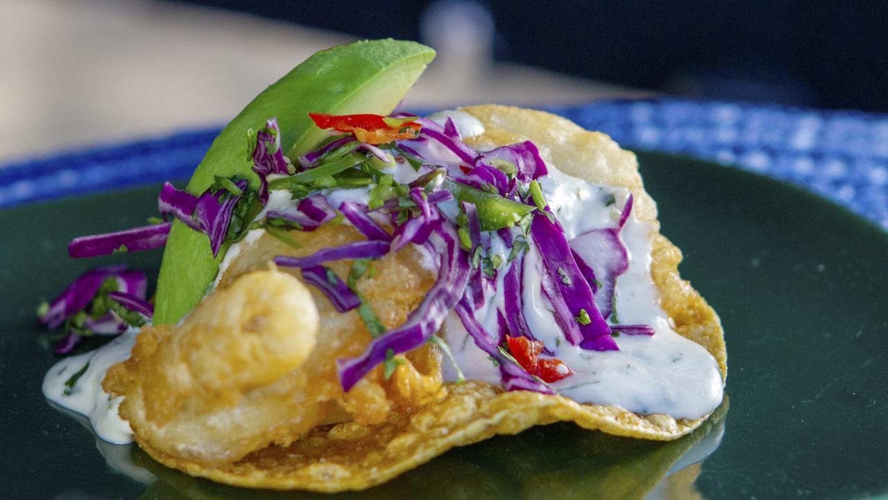 Crispy Fish Tacos with Wasabi Aioli and Cabbage Slaw