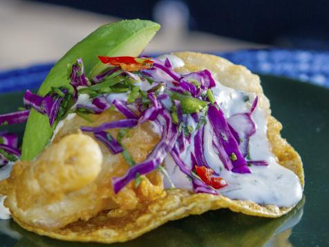 Crispy Fish Tacos with Wasabi Aioli and Cabbage Slaw