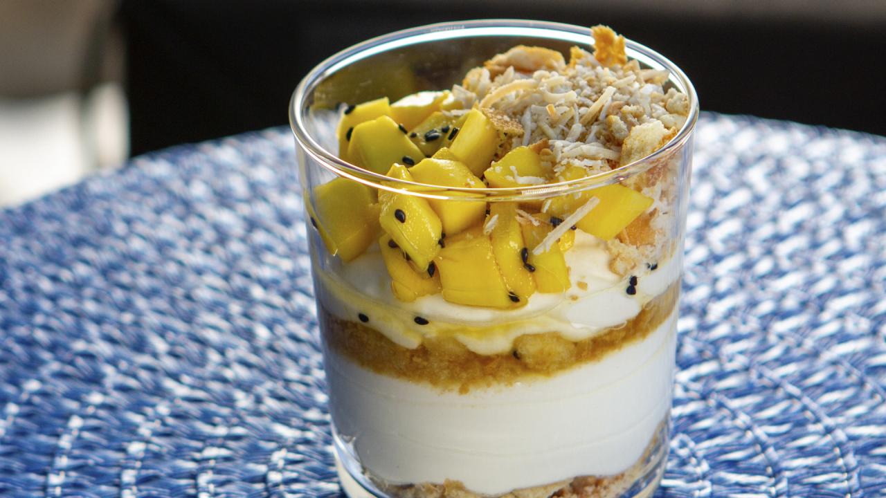 Whipped Coconut Cheesecake with Marinated Mango
