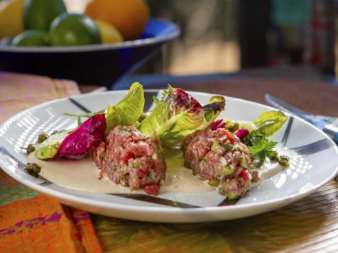 Steak Tartare with Tonnato Sauce, Chicories, Avocado and Frico