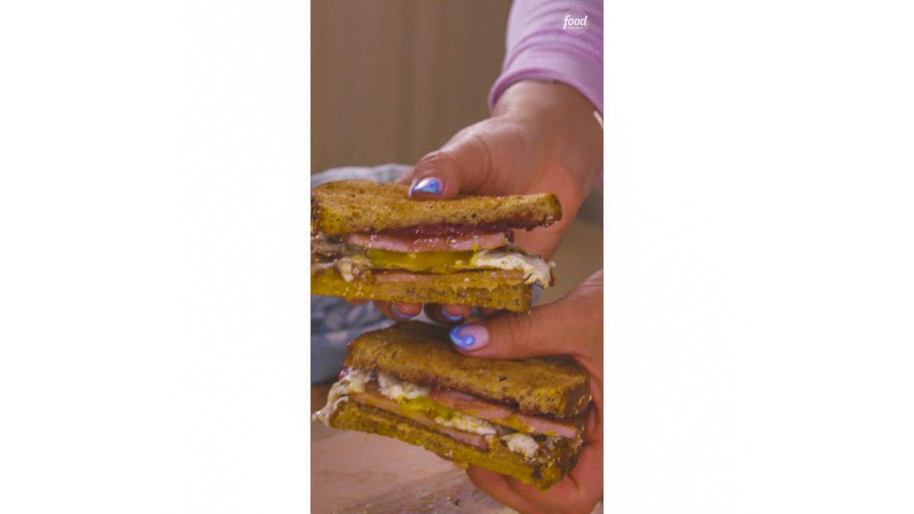 Toasted Peanut Butter and Jelly Sandwich with Fried Egg