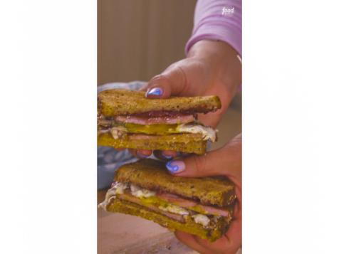 Toasted Peanut Butter and Jelly Sandwich with Fried Egg