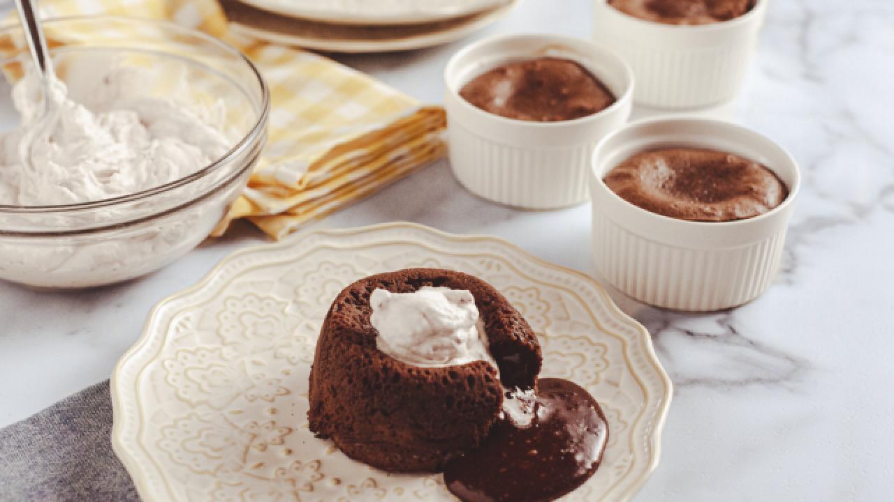 Dark Chocolate Lava Cakes with Raspberry Whipped Cream