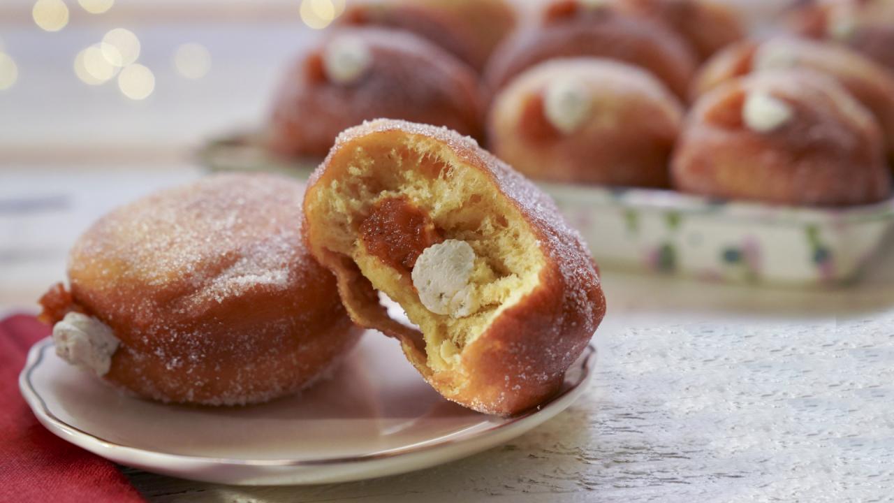 Challah Donuts with Squash Jam and Herby Cheese