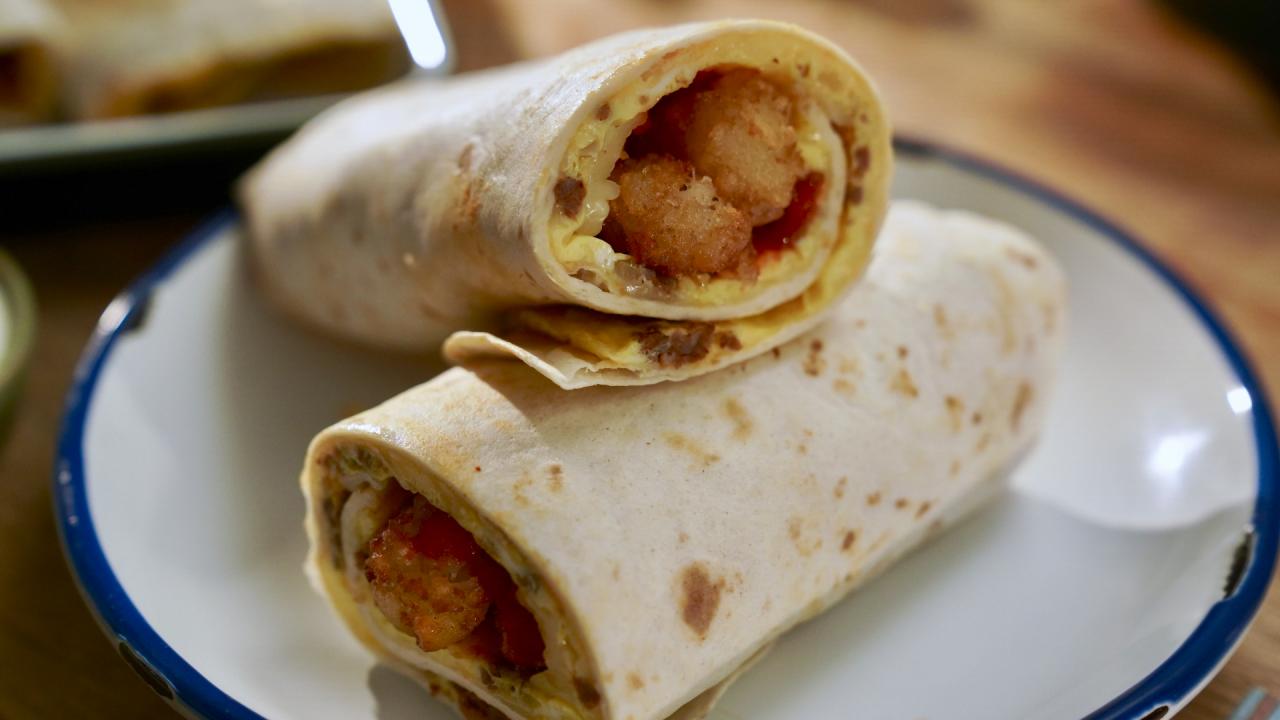 Chorizo and Tot Breakfast Burritos