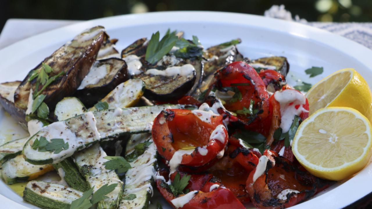 Grilled Summer Vegetables with Tahini Dipping Sauce