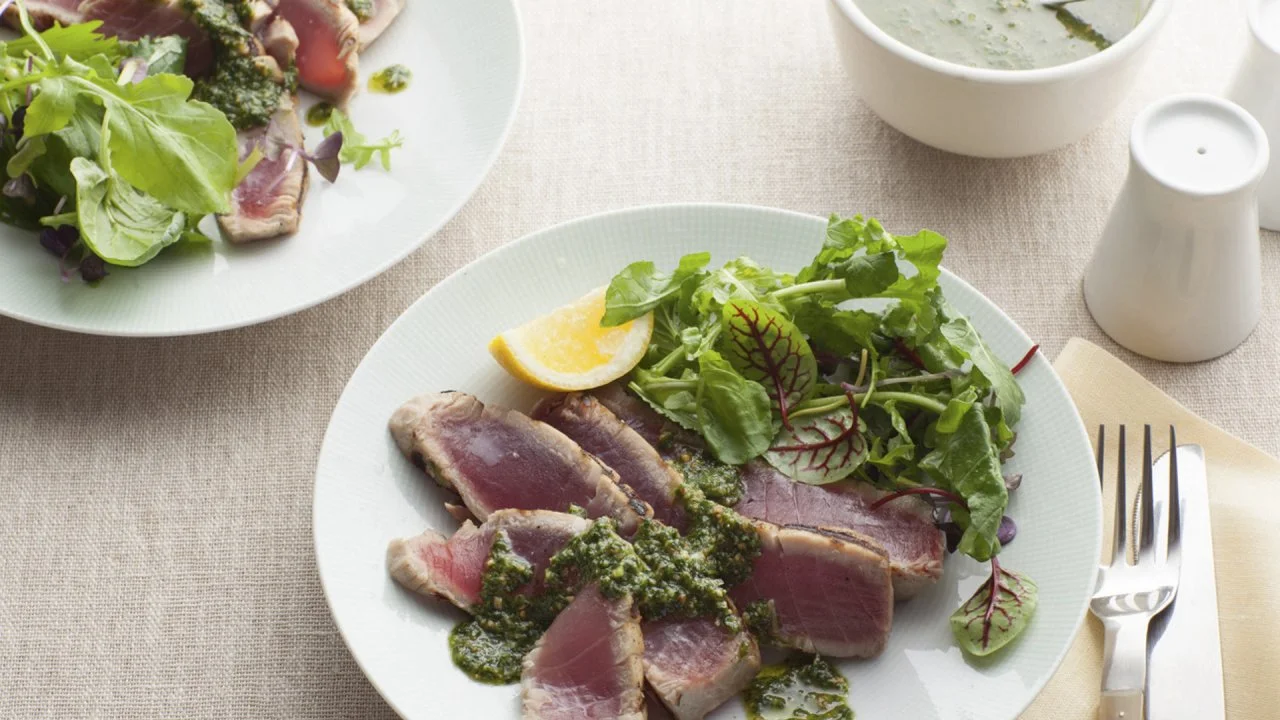 Grilled Tuna Steaks With Pesto