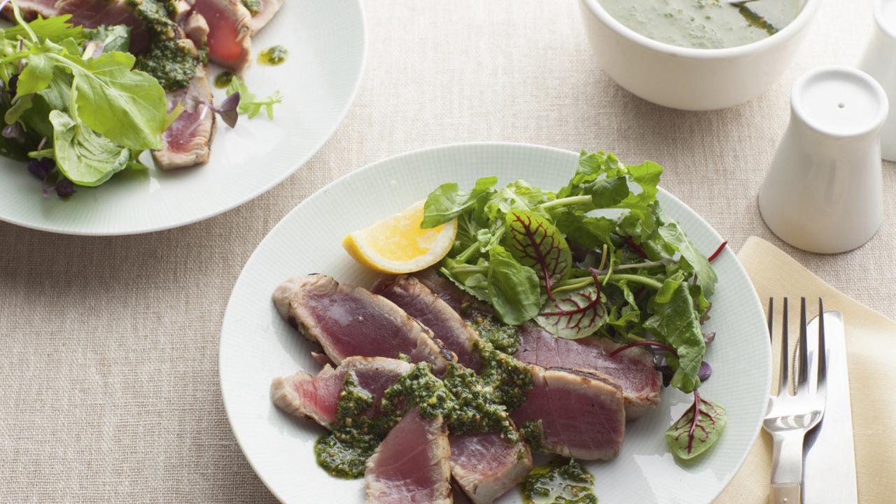 Grilled Tuna Steaks With Pesto