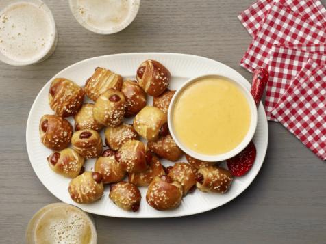 Biscuit Pretzel Bites with Hot Dogs and Nacho Cheese Dipping Sauce