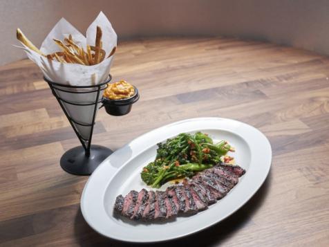 Pepper and Poppy-Crusted Skirt Steak with Belgian Frites